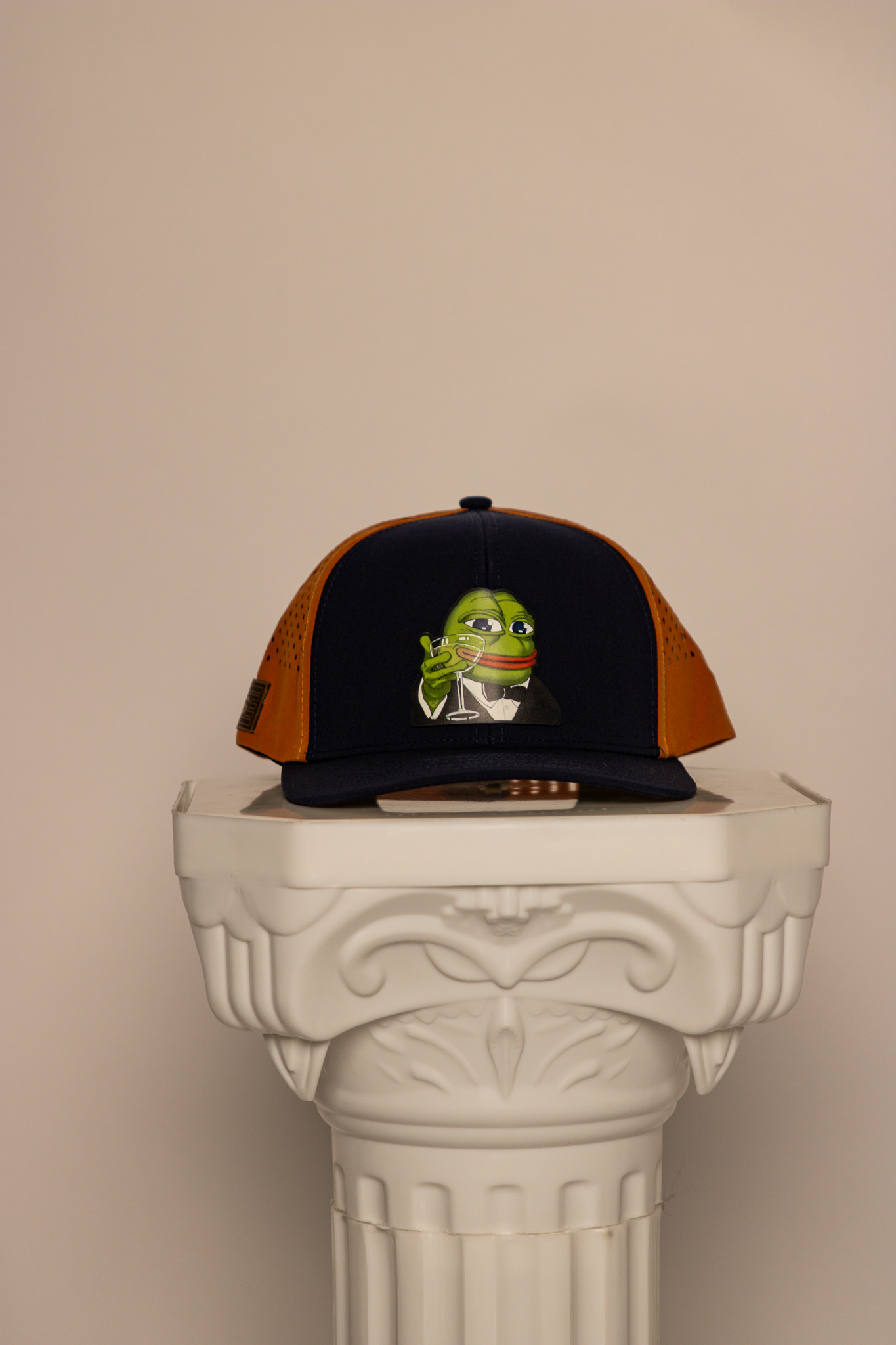 Champagne Pepe Hat — Orange Navy — orangenavy1.jpg