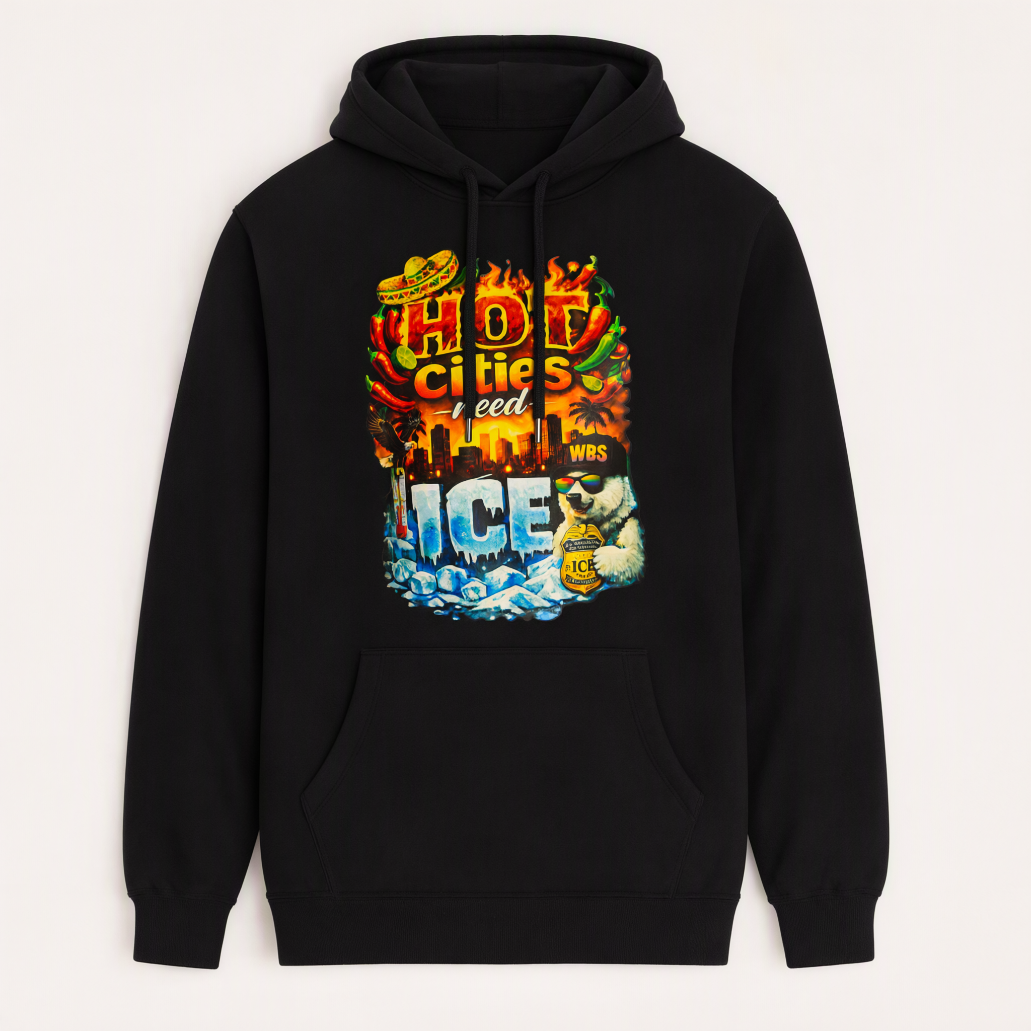 Hot Cities Need ICE Hoodie — black pullover hoodie
