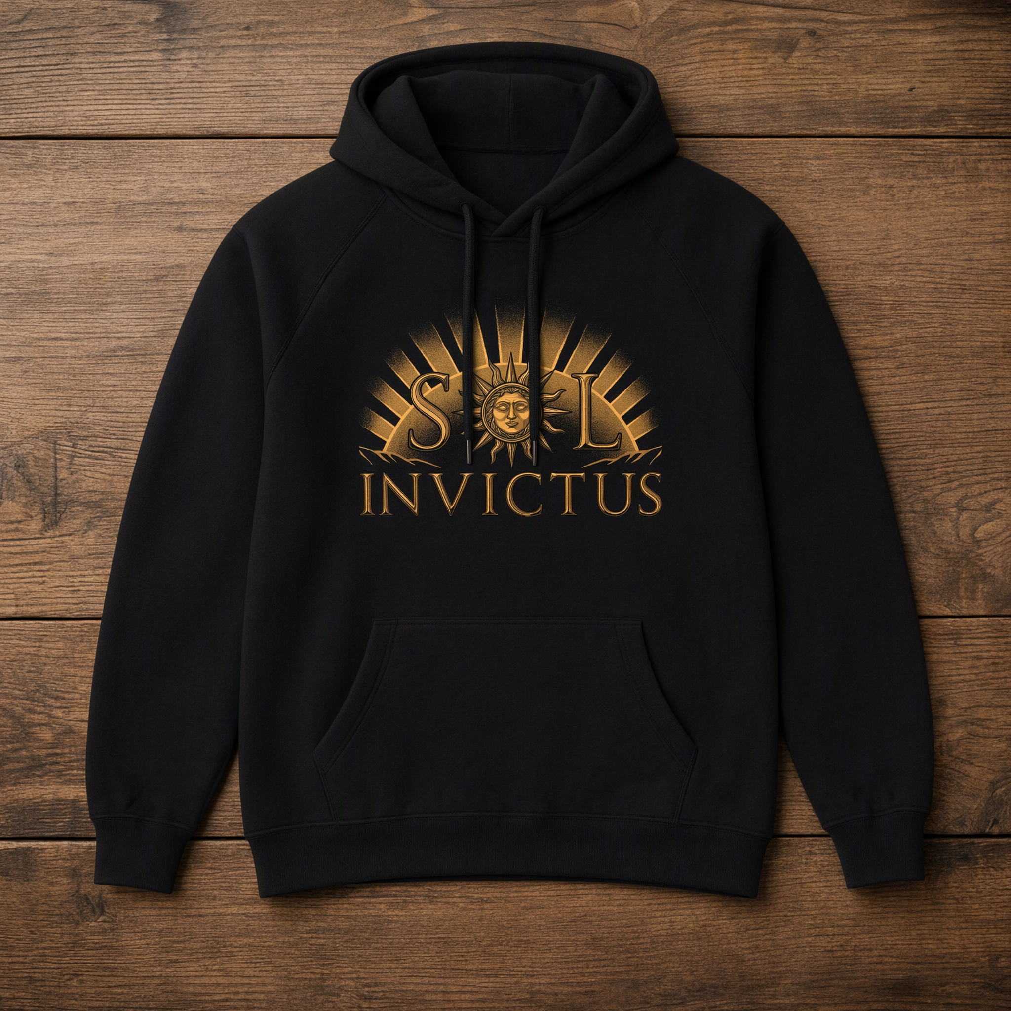 Sol Invictus Hoodie — black pullover hoodie