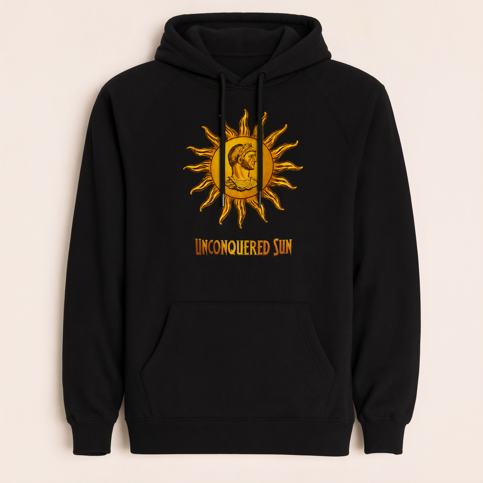 Unconquered Sun Hoodie — black pullover hoodie
