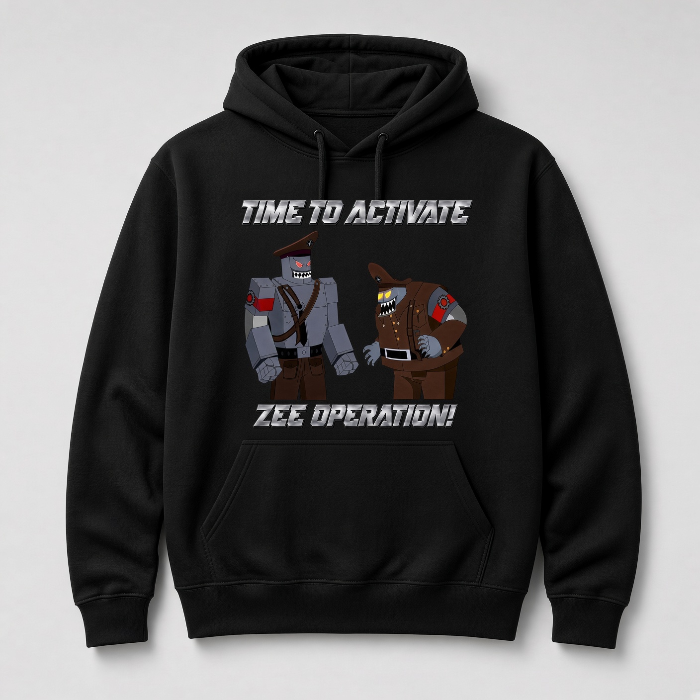 Zee Operation graphic hoodie - black pullover hoodie with robot design