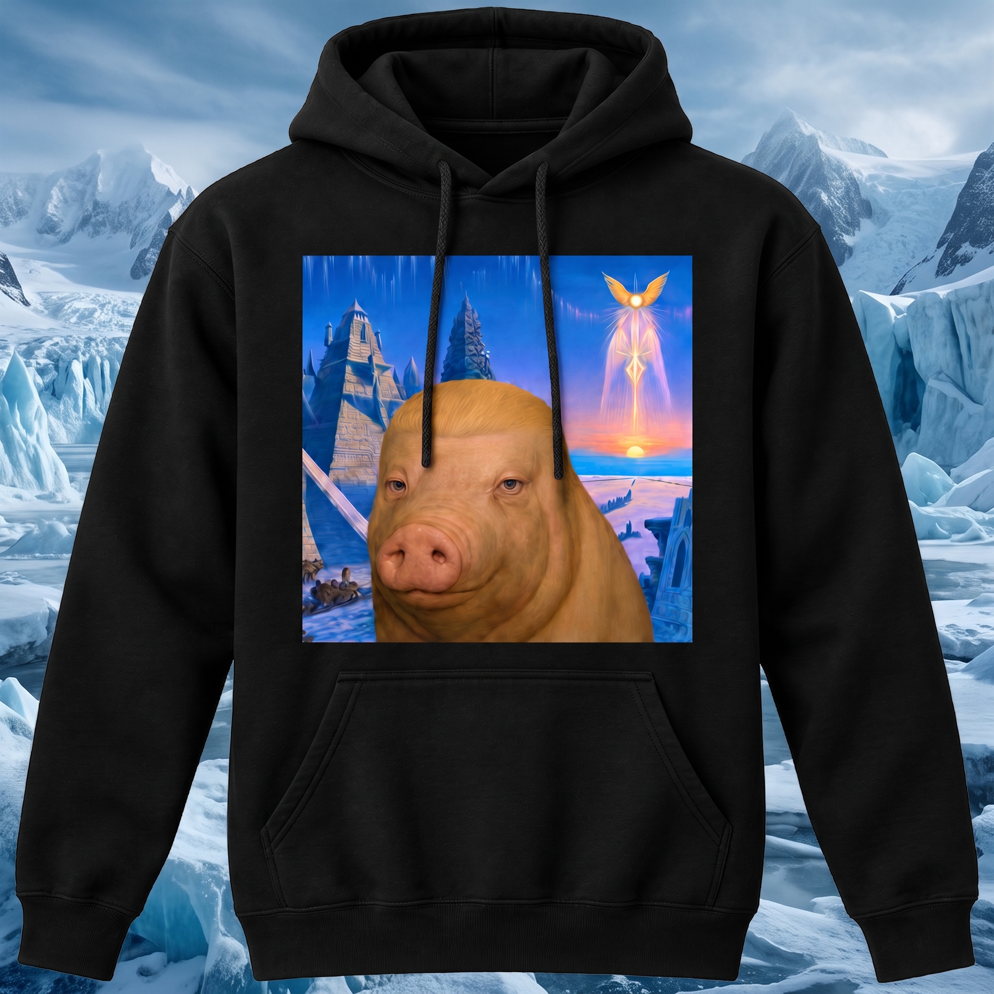Hyperborean Wigger Pig Hoodie — black pullover hoodie